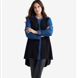 Woman Within Black / Blue denim long sleeve top